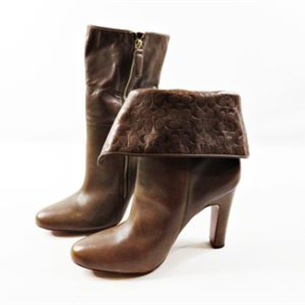 Coach Brown Leather Heeled Boots - Picture 5 of 8